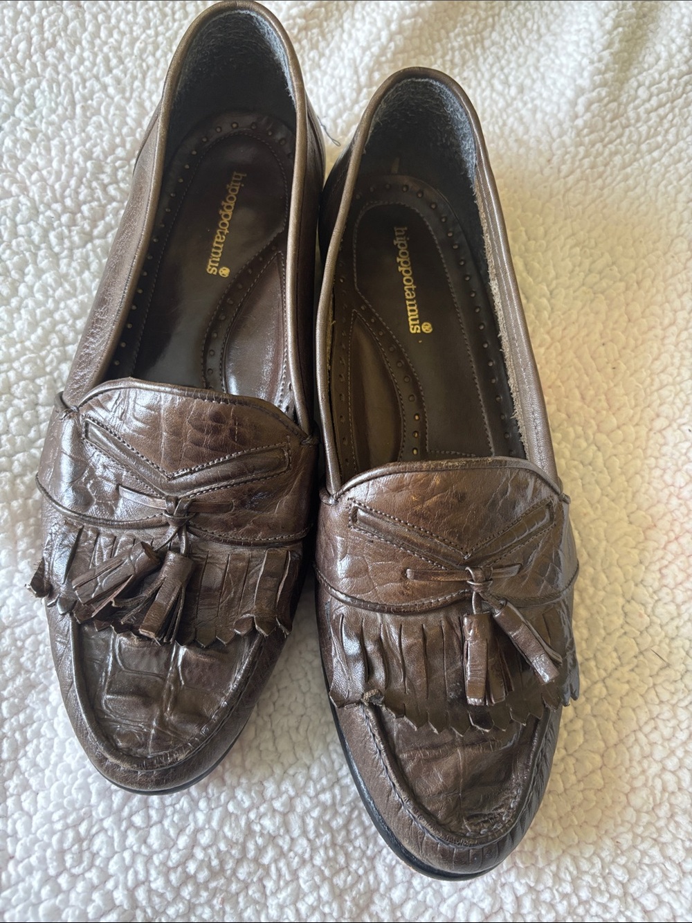 Vintage Brazilian Made Men's Dark Olive Alligator Texture Tassel Loafers by